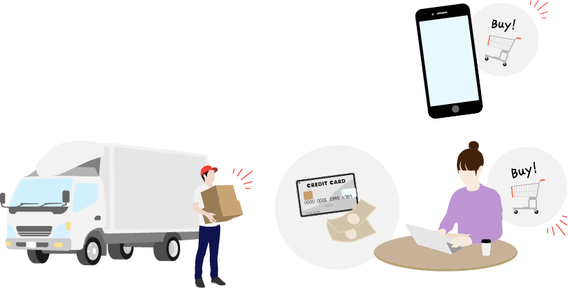 販売から決済、お届けまで物販のサポートをします。